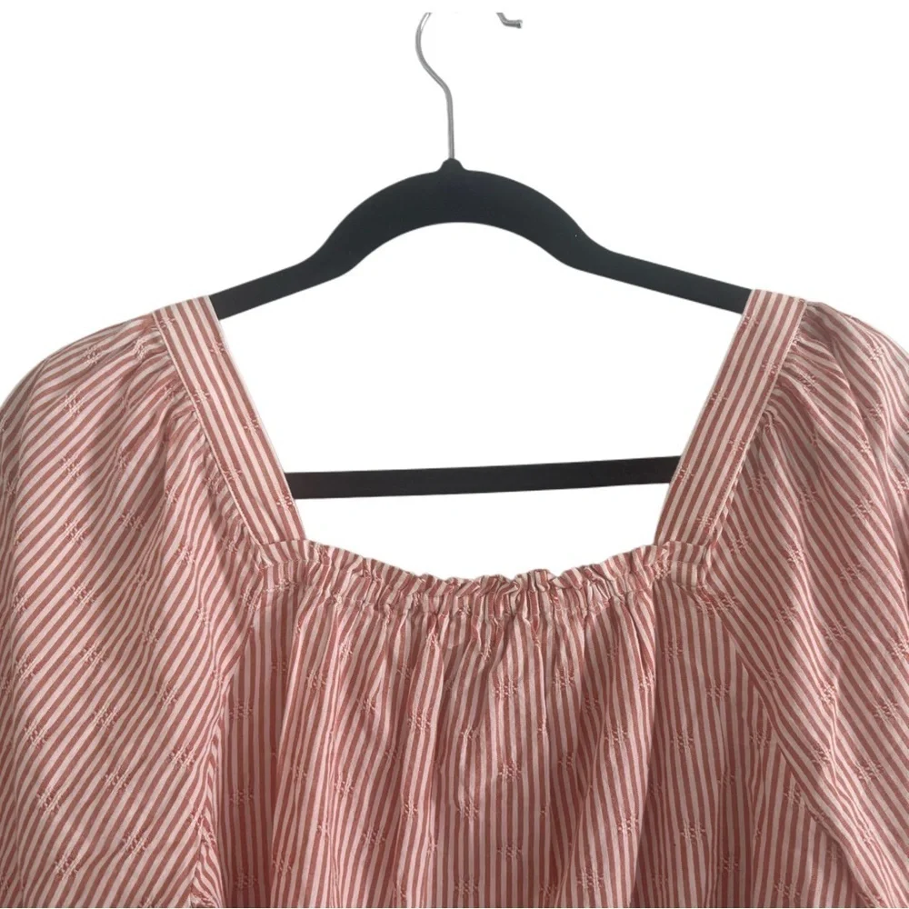 Madewell Puff Sleeve Button Front Cropped Embroidered Stripe Size Medium